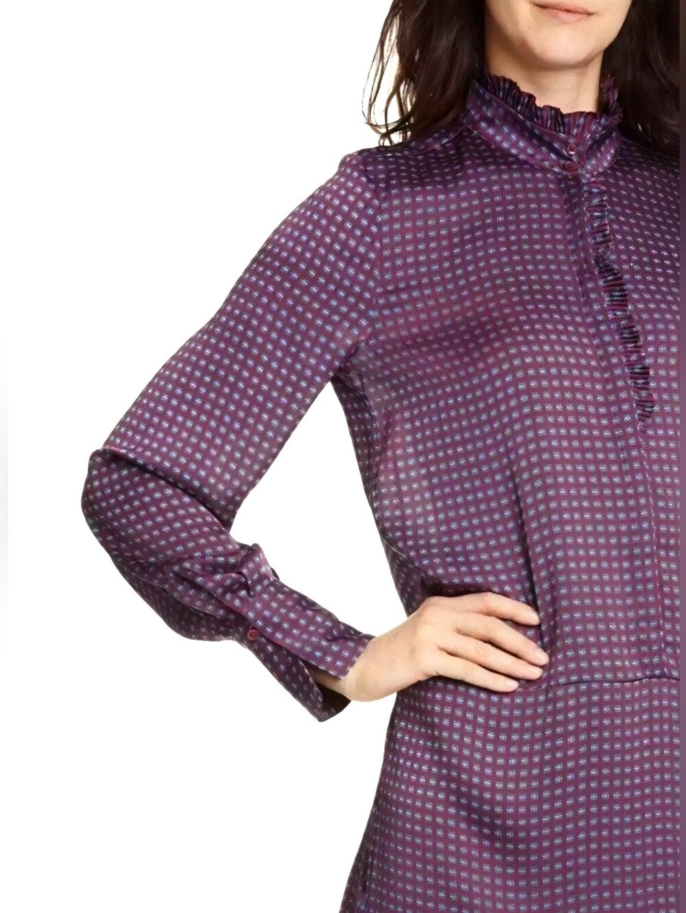 JOIE Navy 'Prynn' Paisley Tie Print Silky Shirt Mini  Frill Collar *EUC* SM